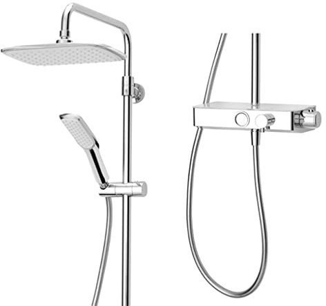 Triton Chrome Thermostatic Bar Mixer Shower Push Button Start + Stylish Shelf