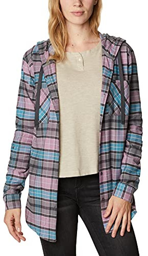 Columbia Damen Anytime Stretch Hooded Long Sleeve Button-Down-Shirt, Winter-Mauve Multi Plaid, X-Large