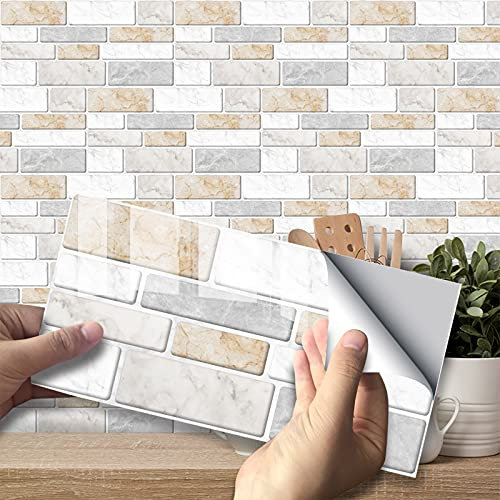 Sticktiles Piastrelle da Parete in Buccia e Bastone per Cucina, Piastrelle da Parete Autoadesive, Piastrelle da Cucina Adesive per la Decorazione della Cucina, Bagno(grigio chiaro)