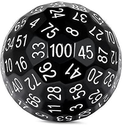 DNDND d100 - Dadi poliedrici, 100 lati singoli, con sacchetto traslucido, colore: Nero solido con numero bianco