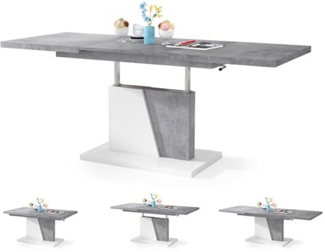 Moderner Esszimmertisch Grand - Esstisch - bis 180cm ausziehbar – höhenverstellbar - Küchentisch - Kitchen Table - 120x70cm - 05 - Beton + Weiß