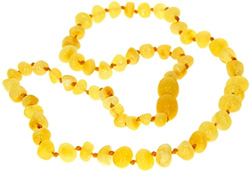 SilverAmber Jewellery - Collana in ambra baltica - limone - Lucida - Perle di ambra genuina al 100% - Massima qualità - Dimensione: 36 cm - NBARLEM36
