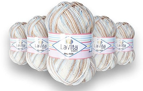LaVita Yarn Baby Batik Strickwolle, 100% Acryl, 1 Knäuel à 100 g, 220 m (BY02), 5 Stück
