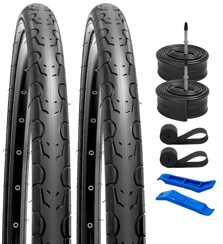 YunSCM 2Pcs Plegable 28 Pulgada Neumáticos 28x1.10 700x28C ETRTO 28-622 más 2Pcs 700c Cámara de Aire FV60mm Valve Compatible Bicicletas urbanas, Bicicletas de Carretera 700x28C 700x30C Neumáticos