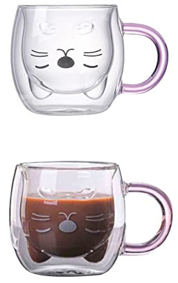 ZXCFTG Lot de 2 tasses à thé en verre à double paroi en forme d'ours mignon avec poignée pour homme et femme