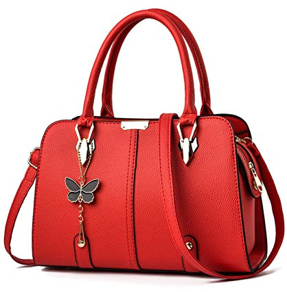 FANDARE Damen Handtasche Tote Beutel PU-Leder Umhängetaschen Schultertasche Wasserdicht Henkeltaschen für Reisen Einkaufen Arbeiten Rot
