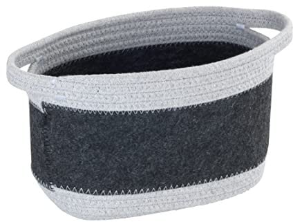 WENKO Filzkorb Bea M, Korb mit zwei weißen Griffen, gefertigt aus recyceltem Polyesterfilz in Dunkelgrau abgesetzt mit weißem Flechtdesign, 80% Polyester / 20% Baumwolle, 5 Liter, 24 x 16 x 16 cm