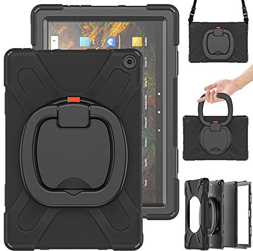 Funda para Amazon Fire HD 10 2021 & Amazon Fire HD 10 Plus 2021, Carcasa Amazon Fire HD 10 2021 & Fire HD 10 Plus 2021, Funda Protectora Resistente para Niños con Soporte Giratorio & Correa de Hombro