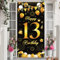 13 Geburtstag Banner, Schwarz Gold 13. Geburtstag Deko für Junge Mädchen, 13 Jahr Geburtstags Dekoration Extra Große Tür Banner Hintergrund Poster Schild für 13. Kinder Geburtstagsdeko, 90 × 185 cm