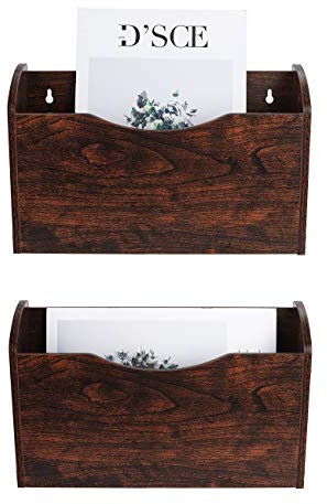 PAG Wand-Aktenhalter aus Holz Wandmontage Zeitungshalter Wandprospekthalter Post-Organizer zum Aufhängen für Post Zeitschriften Briefpapier Ordner,2 Taschen, Braun