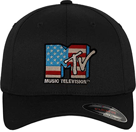 MTV Offizielles Lizenzprodukt American Flag Flexfit Cap (Schwarz), Groß/X-Large