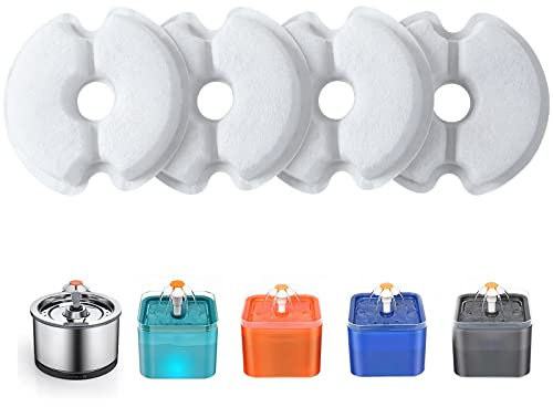 Filtre de Fontaine à Eau 4 Pièces, Yiupea Filtres de Rechange pour Fontaine de Chat 2L & 2.5L/67oz &84 oz avec Charbon Actif & Résine conTriple Filtration