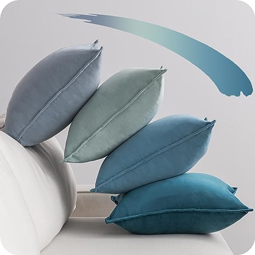 NOSTHEART Kissenbezug 50x50 Blau 4er Set Samt Kissenbezüge Kissenhülle Blau Dekorative sofakissen dekokissen Bezug mit Verstecktem Reißverschluss für Sofa Wohnzimmer Balkon Farbverlauf