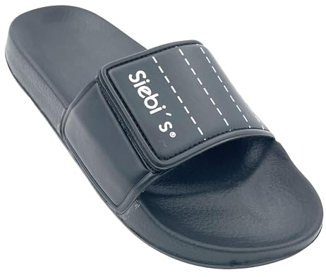 Siebi's Badeschuh Herren - Henry - Slipper mit Klettverschluss, Schwarz, 42