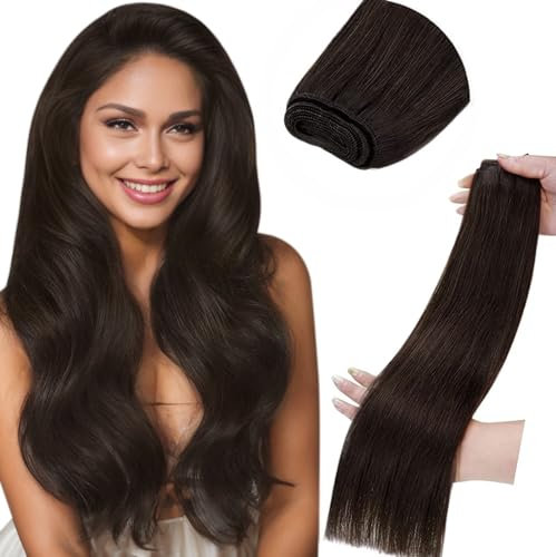 LaaVoo Extensions Echthaar Tressen Dunkel Braun Echthaar Tressen Extensions 100g Remy Echthaar Extensions Tressen Glatt 40cm #2
