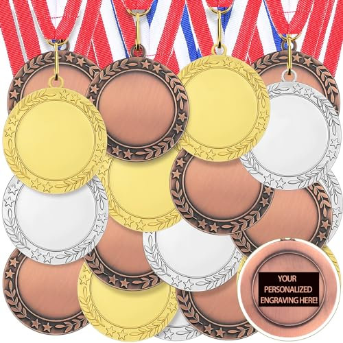 Junkin 24 Stück Blanko-Auszeichnungsmedaillen mit Halsbändern zum Selbermachen von Medaillen für den 1. Platz Medaillen Cheer Medaillen Teilnahme Trophäe Metall Trophäe Preis Geschenk für Kinder