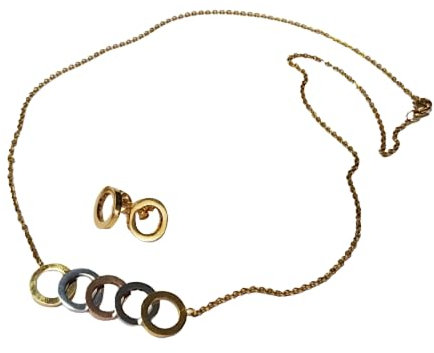 Bungsa Schmuckset Kreise tricolor mit Kette und Ohrsteckern aus 316L Edelstahl