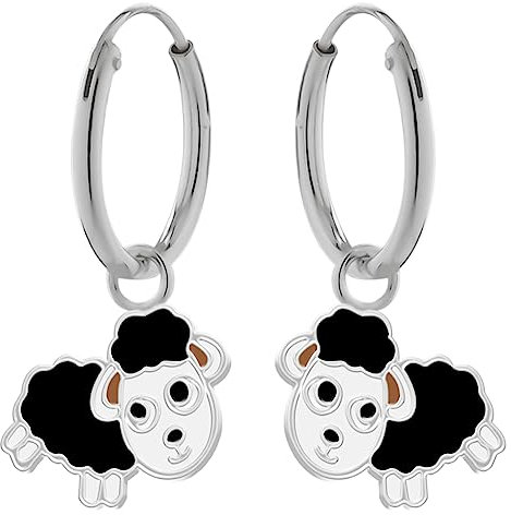 Ohrringe, Creole kleines schwarzes Schaf. LOVE YOUR CITY Schmuck Geschenke für Mädchen, Kinder. Liebevoll gearbeiteter Kinderschmuck aus 925 Sterling Silber mit Emaille.