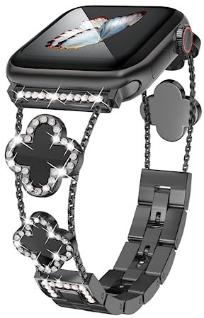 Musk-MSKR Diamant-Metallband verleiht Ihrer Uhr Glanz – kompatibel mit Apple Watch Serie 8/7/6/5/4/3/2/1SE/Ultra – Kleeblatt ist einfach und stilvoll, passend für Damengrößen 38 mm, 40 mm, 41 mm, 42