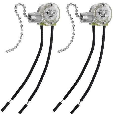 ECSiNG 2Pcs Pull Chain Switches Replacement JX42B Model Pull Chain Cord Switch Accessories for Wall Lamps Ceiling Fan Wall Fan Table Lamps Silver