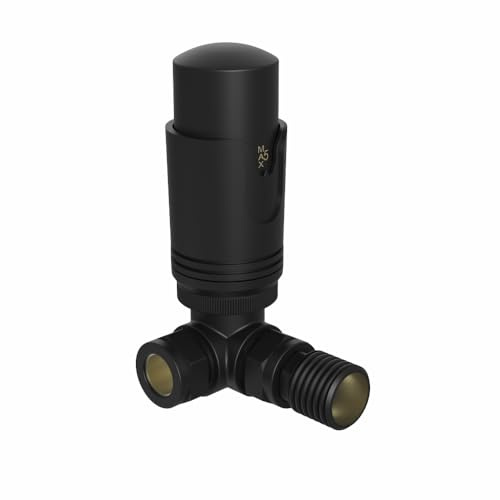 Warmehaus 1x Thermostatic Radiator Valve Corner TRV Black | for Radiator and Towel Rail, 15mm Inlet, Solid Brass