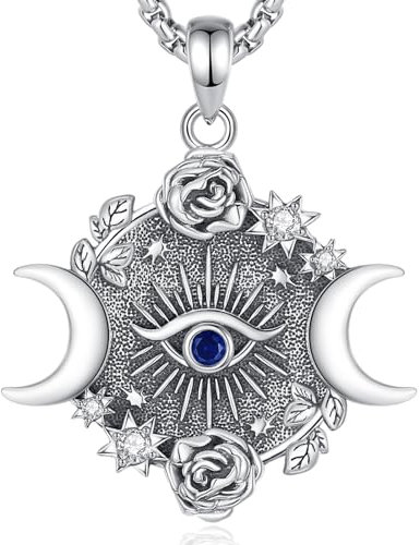 CELESTIA Collier Lune Collier Sorciere Femme Hecate Pendentif Déesse-Lune Mauvais Oeil Protection Collier Argent 925 Bijoux Sorcière Wicca Talisman Cadeau Porte Bonheur Femme