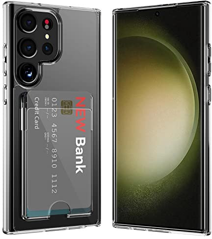ÁRBOLORO Hülle für Samsung Galaxy S24 Ultra Schutzhülle mit Kartenfäch Transparent Silikon Handyhülle Kartenfach Hülle für 2 Karten, Stoßfest Handy Tasche Bumper Brieftasche Case Cover