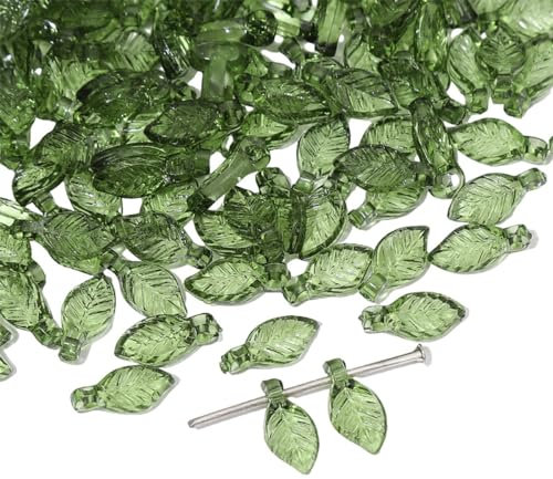 Whakano 100 Stück Acryl Grün Blatt Perlen zum Basteln,5×10mm,Lose Perlen mit Loch,Bastelperlen für Auffädeln für DIY Handwerk Dekor,Schmuck Armbänder,Halsketten Ohrringe Schlüsselanhänger,Grün