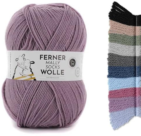Ferner Wolle Mally Socks Uni | Merino Sockenwolle | Strumpfwolle mit Merinowolle mulesingfrei | Sockengarn 150g 450m Nadelstärke 3-4mm (M9 - mauve)