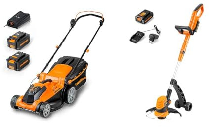 LawnMaster CLMF2437G Tondeuse à Gazon sans Fil 24V Max 2x4.0Ah Batterie, 37cm & CLGT2425S Coupe-Bordures sans Fil 24V, Coupe-Bordures sur Batterie 25cm