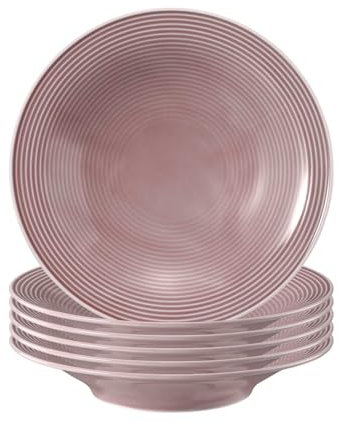 Seltmann Weiden Beat Color Glaze Suppenteller 6er Set, ø 22,5 cm, Tiefer runder Teller mit Rillenrelief, Porzellan, Altrosa