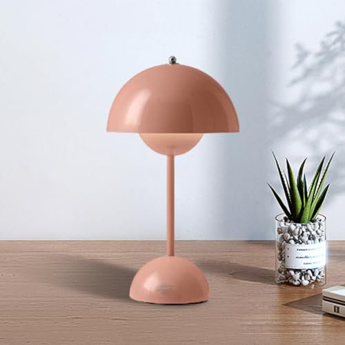 Asslye LED Tischlampe Kabellos Akku, Touch Dimmbar Flowerpot Tischlampe, Modern Pilz Lampe mit 3 Farben, Wiederaufladbar Flowerpot Lamp für Schlafzimmer, Wohnzimmer, Restaurants, BüRo (Rosa)