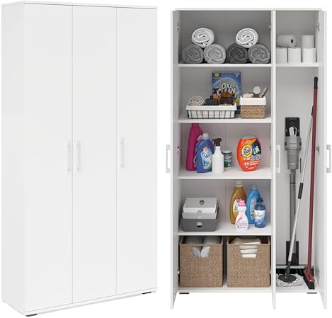 Bellamio Apol Mehrzweckschrank - Besenschrank mit Stauraum - Putzschrank mit Staubsaugerfach - Vorratsschrank Küche Weiss - Aktenschrank aus Holz - Flurschrank – Aufbewahrungsschrank 176x33x90 cm