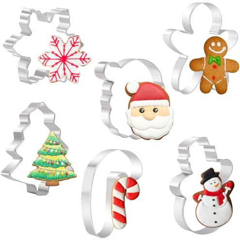 Orapink 4 Large Christmas Cookie Cutters Stainless Steel Xmas Cookie Cutter Set for Baking - Christmas Tree, Snowflake,Gingerbread Man, Snowman, Santa Head and Candy Cane