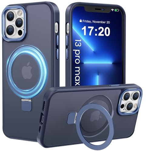 PuyaTeya Handyhülle für iPhone 13 pro max Hülle, [mit Unsichtbarem Ständer ][mit Magnetic] Kratzfeste Anti-Fingerabdruck [Transluzente Matte] Hülle für iPhone 13 pro max 6.7(Navy Blau)