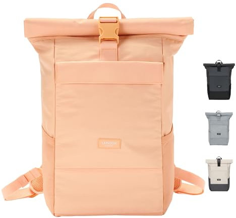 Larkson Rucksack Damen Herren Orange - No 4 - Rolltop Backpack mit Laptopfach Uni, Arbeit & Fahrrad - Großer Reiserucksack - Wasserabweisend