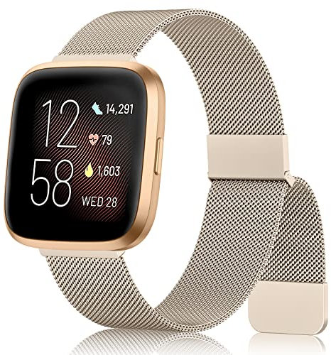 AK Armband für Fitbit Versa 2/Fitbit Versa/Fitbit Versa Lite Damen Herren, Verstellbares Ersatzarmband Magnetische Metall Armbänder Kompatibel mit Fitbit Versa 2/Fitbit Versa/Fitbit Versa Lite