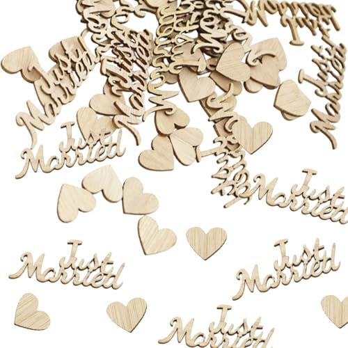 120 Stück Holz Herzen Konfetti Hochzeit Deko Just Married Deko Konfetti Holz Tischdeko-Hochzeit Herz Streudeko Hochzeits Tischdeko Holzherz Hochzeitsdeko Tisch Wedding Decorations