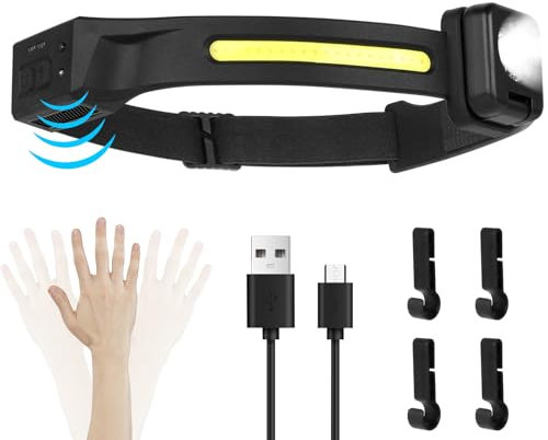 Romon Linterna Frontal Recargable, Frontal Led Recargable Super Brillante Linterna Cabeza LED Vista de 230° Impermeable IPX4, 5 Modos Luz, 24h de Tiempo Ejecución para Pesca, Bicicleta, Camping