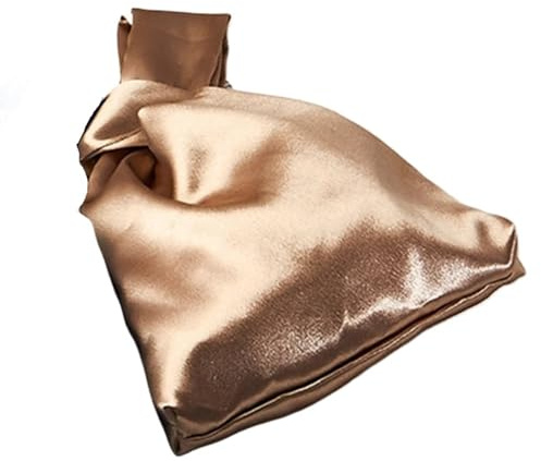 HKYBCF Knotentasche fürs Handgelenk Handtasche Frauen Handgelenk Tasche Mini Knoten Vintage Seide Einkaufstasche Weibliche Casual Farbe Student Wiederverwendbare Falten Einkaufstasche(Champagne Gold)