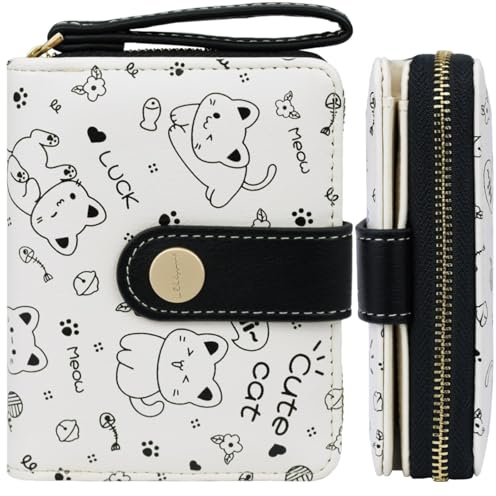 Geldbörsen für Mädchen Katze Dekoration Reißverschluss Geldbörse Leder Kleine Geldbörse mit Reißverschluss Geschenke für Mädchen Cartoon-Design Gedrucktes Muster Kätzchen schwarz