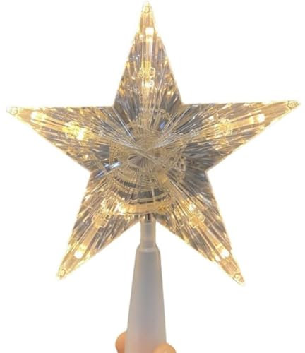JOYWU Christmas Star Tree Topper with LED Lights,23cm Pentagram Treetop for Most Size Xmas Tree,Battery Operated Lighted Star Tree Hat,Warm White/Colorful Star Lights,Chirstmas Tree Decor (Warm white)