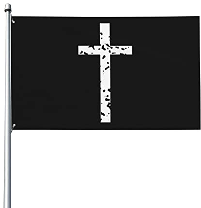 Bandera de cruz cristiana, colores vivos, resistente a la decoloración por rayos ultravioleta, perfecta para decoración de interiores y exteriores, pancarta de poliéster de un solo lado de 3 x 5 pies