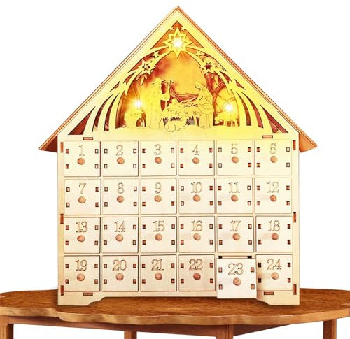 Weihnachts-Countdown-Kalender aus Holz – Adventskalender aus Holz, Countdown- für Weihnachten, mit 24 Aufbewahrungsschubladen, Weihnachtskalender aus Holz, Countdown für ca
