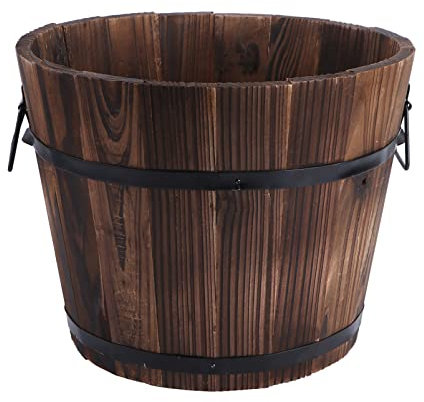 Tonneaux de whisky en bois, seau rustique, jardinière de fleurs, pots de plantes, boîtes avec poignée, puits d'eau, seau de puits, patio, jardin, arrière-cour, décoration intérieure et extérieure prim