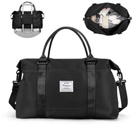 SZLX Travel Duffel Bag, 29L Weekend Bag with Trolley Sleeve, Dry & Wet Seperated Sports Gym Bag Waterproof Carry On Bag for Women Men Weekender Tote Hospital Cabin Bag Black