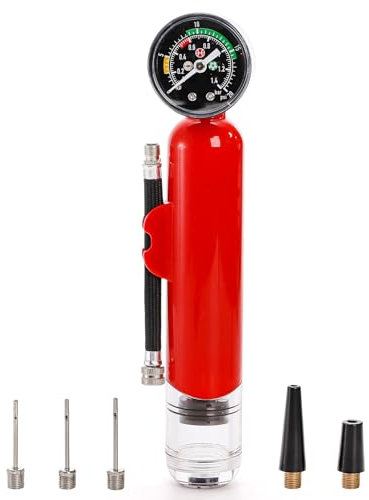 Lawei Ballpumpe mit Manometer, Dual Action Sport Ball Kompakte Pumpe mit Nadeln und Düsen, Tragbare Luft Handpumpen Kleine Pumpe für Basketball, Fußball, Fußball, Rugby, Volleyball, Rot