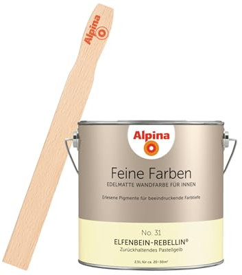 Alpina Feine Farben inkl. Rührstab – No. 31 Elfenbein-Rebellin – edelmatte Innenfarbe - Wandfarben für einzigartige Farbwirkungen und Raumstimmungen – Zurückhaltendes Pastellgelb - 2,5 Liter