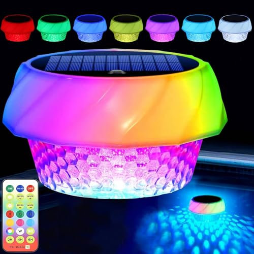 Joycome Luci Piscina Solari Fuori Terra IP68 Impermeabili Illuminazione Solare Piscina con Telecomando, Luci per Piscina Subacquea LED RGBCW Luce Piscina per Esterno Laghetto Festa