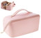 Trousse de maquillage de voyage de grande capacité, trousse de toilette étanche, en cuir synthétique avec poignée et compartiments pour femmes et filles (rose), rose, Taille unique, Grande capacité